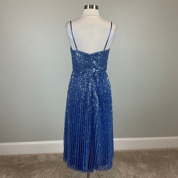 Aidan Mattox Sequined Colorful Sleeveless A-Line Midi Cocktail Dress Blue Size 4 - Picture 2 of 11